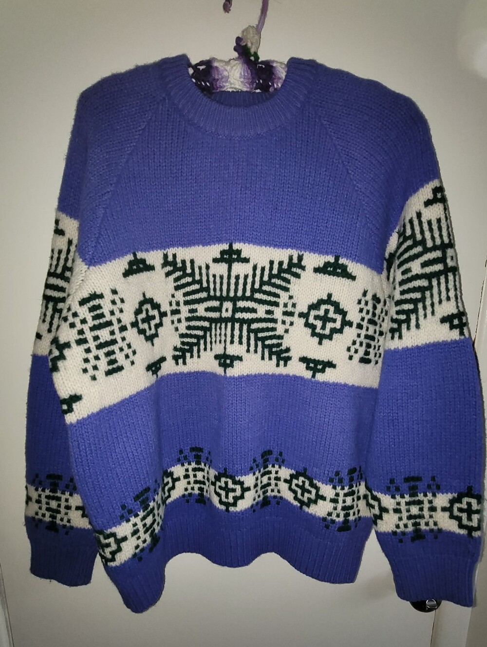 United Colors of Benetton 80's Italian Wool Purple, Cream, Green Sweater Large